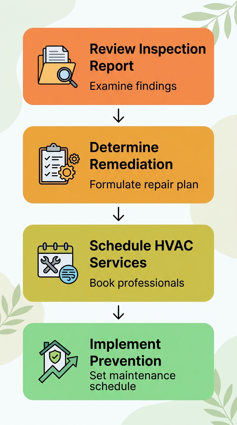 Vertical process flow showing four steps from inspection to mold prevention in Studio City.